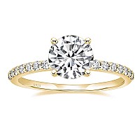 Eamti 925 Sterling Silver 125 Ct Yellow Gold Round Solitaire Cz Engagement Ring Halo Promise Wedding Ring Size 9