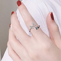 Haoze Initial Letter Ring For Women Girls Silver Stackable Alphabet Rings With Initial Adjustable Crystal Inlaid Initial Rings B