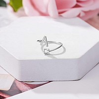 Haoze Initial Letter Ring For Women Girls Silver Stackable Alphabet Rings With Initial Adjustable Crystal Inlaid Initial Rings B