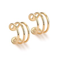 Myears Women Ear Cuff Earring Gold Non Pierced Ear Cartilage 3 Split Stripe Band Clip On Wrap Hoop 14K Gold Filled Tiny Boho Sim