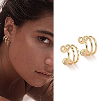 Myears Women Ear Cuff Earring Gold Non Pierced Ear Cartilage 3 Split Stripe Band Clip On Wrap Hoop 14K Gold Filled Tiny Boho Sim