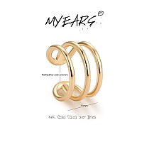 Myears Women Ear Cuff Earring Gold Non Pierced Ear Cartilage 3 Split Stripe Band Clip On Wrap Hoop 14K Gold Filled Tiny Boho Sim