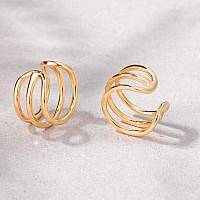 Myears Women Ear Cuff Earring Gold Non Pierced Ear Cartilage 3 Split Stripe Band Clip On Wrap Hoop 14K Gold Filled Tiny Boho Sim