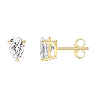 14K Yellow Gold Plated Sterling Silver Cubic Zirconia Stud Earrings For Women Pear 4X6Mm