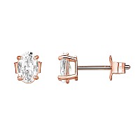 14K Rose Gold Plated Sterling Silver Cubic Zirconia Stud Earrings For Women Oval 4X6Mm