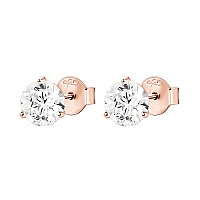 14K Rose Gold Plated Sterling Silver Cubic Zirconia Stud Earrings For Women Round 6Mm