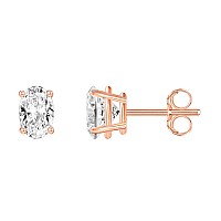 14K Rose Gold Plated Sterling Silver Cubic Zirconia Stud Earrings For Women Oval 6X8Mm