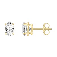 14K Yellow Gold Plated Sterling Silver Cubic Zirconia Stud Earrings For Women Oval 6X8Mm