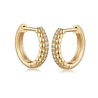 Myears Women Gold Huggie Hoop Earrings Ear Stud Cuff Beaded Ball Sleeper Diamond Cz Half Sleeper 14K Gold Filled Tiny Boho Beach