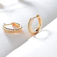 Myears Women Gold Huggie Hoop Earrings Ear Stud Cuff Beaded Ball Sleeper Diamond Cz Half Sleeper 14K Gold Filled Tiny Boho Beach