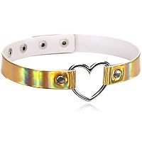 Ethoon Love Heart Choker Pu Leather Choker Necklace Goth Choker Collar Chain Laser Gold