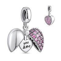 Ningan You Me Pink Heart Pendant Love Charm 925 Sterling Silver Dangle Charms Compatible With Major European Bracelets