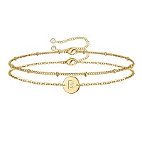 Monozo Gold Initial Bracelets For Women Dainty 14K Gold Filled Layered Beaded B Letter Initial Bracelet Personalized Alphabet D