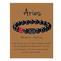 Vlinras Zodiac Aries Bracelet For Men Women Aries Gifts Natural Black Onyx Stone Zodiac Charm Bracelet Constellation Horoscope J