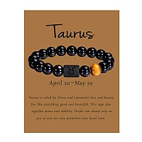 Vlinras Zodiac Taurus Bracelet For Men Women Taurus Gifts Natural Black Onyx Stone Zodiac Charm Bracelet Constellation Horoscope