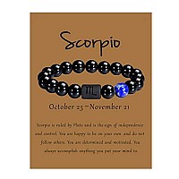 Vlinras Zodiac Scorpio Bracelet For Men Women Scorpio Gifts Natural Black Onyx Stone Zodiac Bracelet Jewelry