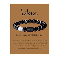 Vlinras Zodiac Libra Bracelet For Men Women Libra Gifts Natural Black Onyx Stone Zodiac Charm Bracelet Constellation Horoscope J