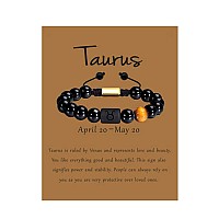 Vlinras Zodiac Taurus Bracelet For Men Women Taurus Gifts Natural Black Onyx Stone Zodiac Charm Bracelet Constellation Horoscope