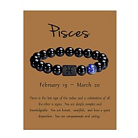 Vlinras Zodiac Pisces Bracelet For Men Women Pisces Gifts Natural Black Onyx Stone Zodiac Charm Bracelet Constellation Horoscope