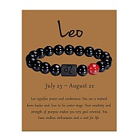 Vlinras Zodiac Leo Bracelet For Men Women Leo Gifts Natural Black Onyx Stone Zodiac Charm Bracelet Constellation Horoscope Jewel