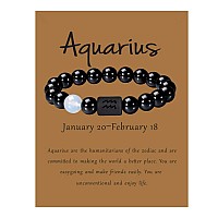 Vlinras Zodiac Aquarius Bracelet For Men Women Aquarius Gifts Natural Black Onyx Stone Zodiac Charm Bracelet Constellation Horos