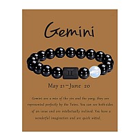 Vlinras Zodiac Gemini Bracelet For Men Women Gemini Gifts Natural Black Onyx Stone Zodiac Charm Bracelet Constellation Horoscope