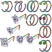 Nose Rings Hoops Surgical Steel 20G Nose Rings For Women Rainbow L