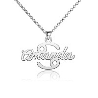 Cooljewelry Zodiac Name Necklace Personalized Constellation Horoscope Customized Sterling Silver Nameplate Pendant Jewlery Gift