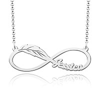 Cooljewelry Personalized Name Necklace Infinity Leaf Customized 925 Sterling Silver Pendant Jewlery Gift For Men Women