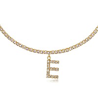 Letter E Necklaces For Women 14K Gold Plated Cubic Zirconia Initial Choker Tennis Chain Necklace