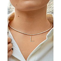 Letter E Necklaces For Women 14K Gold Plated Cubic Zirconia Initial Choker Tennis Chain Necklace