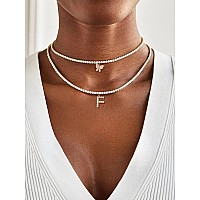 Letter E Necklaces For Women 14K Gold Plated Cubic Zirconia Initial Choker Tennis Chain Necklace