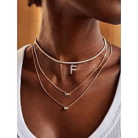 Letter E Necklaces For Women 14K Gold Plated Cubic Zirconia Initial Choker Tennis Chain Necklace