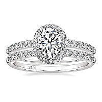 Eamti 15Ct 925 Sterling Silver Cubic Zirconia Bridal Rings Sets Oval Cut Cz Engagement Rings Wedding Band For Women Size 5