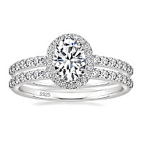 Eamti 15Ct 925 Sterling Silver Cubic Zirconia Bridal Rings Sets Oval Cut Cz Engagement Rings Wedding Band For Women Size 5