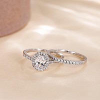 Eamti 15Ct 925 Sterling Silver Cubic Zirconia Bridal Rings Sets Oval Cut Cz Engagement Rings Wedding Band For Women Size 5