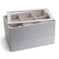 Vlando Miller Jewelry Trays Stackable Showcase Display Drawer Organizer Storage Toughened Glass Lid Multipurpose Multiple Combi