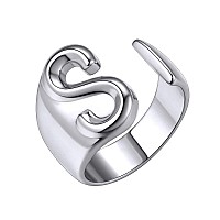 Keystyle Letter S Rings For Women Bold Initial Rings Platinum Plated Adjustable Name Rings Az Bridesmaid Gift