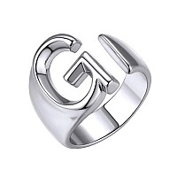 Keystyle Womens Letter G Ring Adjustable Initial Rings Alphabet Platinum Plated Chunky Bold Stacking Rings With Letters For Wom