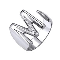 Keystyle Initial M Alphabet Ring White Gold Letter M Rings Adjustable Big Monogram Chunky Ring For Women