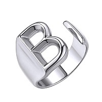 Keystyle Initial Trendy Letter B Silver Adjustable Open Ring Initials Name Alphabet Female Party Chunky Name Jewelry