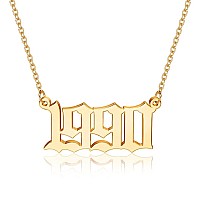 M Mooham 1990 Necklace Birth Year Necklace Old English Birth Year Number Pendant Gold Necklace Gifts For Women Men Birthday Ann