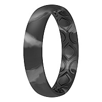 Thunderfit Silicone Wedding Bands For Women Breathable Air Grooves Anniversary Rings 4Mm Width 15Mm Thick Marble Size 75