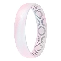 Thunderfit Silicone Wedding Bands For Women Breathable Air Grooves Anniversary Rings 4Mm Width 15Mm Thick White Pink Size