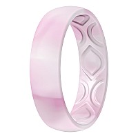 Thunderfit Silicone Wedding Bands Promise Rings For Women Breathable Air Grooves 55Mm Width 15Mm Thick White Pink Size 1