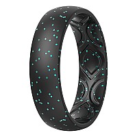 Thunderfit Silicone Wedding Bands Promise Rings For Women Breathable Air Grooves 55Mm Width 15Mm Thick Black Turquoise G