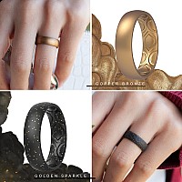 Thunderfit Silicone Wedding Bands Promise Rings For Women Breathable Air Grooves 55Mm Width 15Mm Thick Black With Yellow G