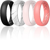 Thunderfit Silicone Wedding Bands Promise Rings For Women Breathable Air Grooves 55Mm Width 15Mm Thick Black Marble Whit