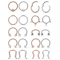 Scerring 16G Septum Jewelry Stainless Steel Hinged Seamless Nose Hoop Ring Cartilage Daith Tragus Clicker Rings Retainer Body Pi