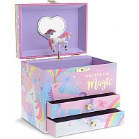 Jewelkeeper Musical Jewelry Box With 2 Pullout Drawers Glitter Rainbow And Stars Unicorn Design Beautiful Dreamer Tune